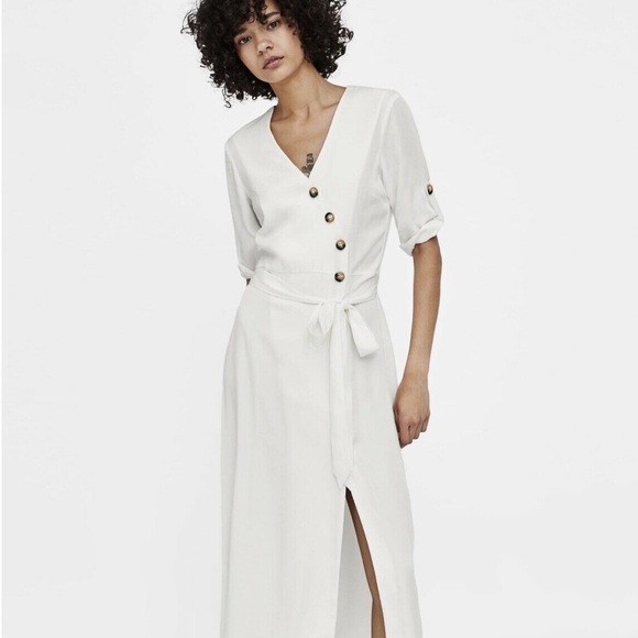 zara white button dress